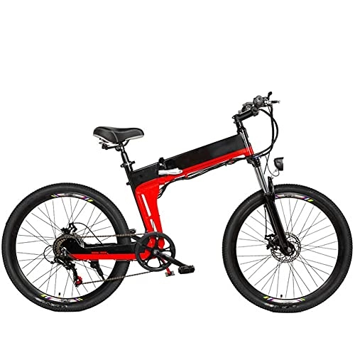 Folding Electric Mountain Bike : AYHa Adults Electric Mountain Bike, Aluminum Alloy Frame 26 inch Folding City E-Bike Dual Disc Brakes 7-Speed 48V Removable Battery, Red, A 10AH