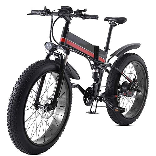 Folding Electric Mountain Bike : AYHa Adults Mountain Electric Bicycle, 26 inch Folding Travel Electric Bicycle 4.0 Fat Tire 21 Speed Removable Lithium Battery with Rear Seat 1000W Brushless Motor, Black Green