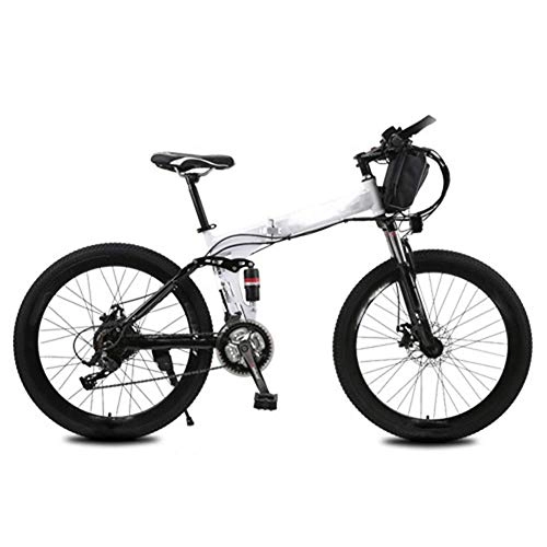 Folding Electric Mountain Bike : AYHa Electric Assisted Folding Bicycle, 21 Speed 240W 26 Inches City Electric Bike for Adults with Removable Battery Commute Ebike Dual Disc Brakes Unisex, White, A 10AH