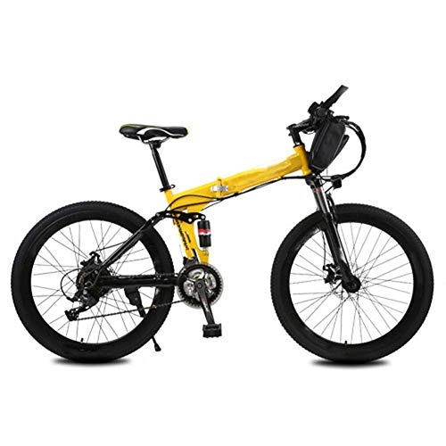 Folding Electric Mountain Bike : AYHa Electric Assisted Folding Bicycle, 21 Speed 240W 26 Inches City Electric Bike for Adults with Removable Battery Commute Ebike Dual Disc Brakes Unisex, Yellow, C 16AH