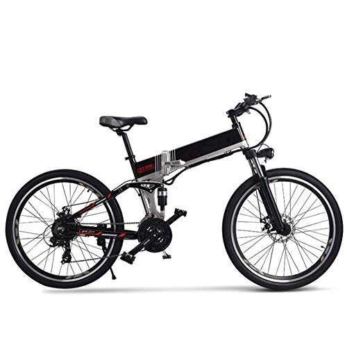 Folding Electric Mountain Bike : AYHa Folding Electric Mountain Bike, 26'' with 350W Motor Commute Traveling Adult Electric Bicycle 48V Removable Battery Optional Dual Battery Style up to 180Km Battery Life, Black, B