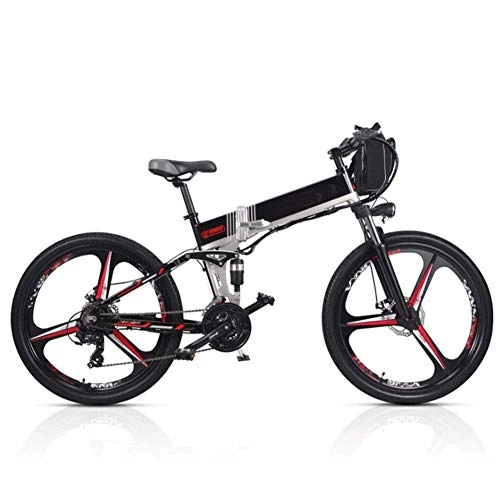 Folding Electric Mountain Bike : AYHa Folding Electric Mountain Bike, 350W Motor 26''Commute Traveling Adult Electric Bicycle 48V Removable Battery Optional Dual Battery Style up to 180Km Battery Life, Black, B Dual Battery