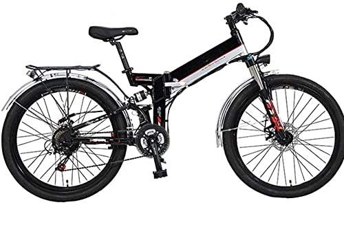 Folding Electric Mountain Bike : AYHa Folding Mountain Electric Bicycle, 26''Battery Bike Adult with 300W Motor Removable 48V10Ah Lithium-Ion Battery 21 Speed Shifter with Rear Seat Dual Disc Brakes, Black, A