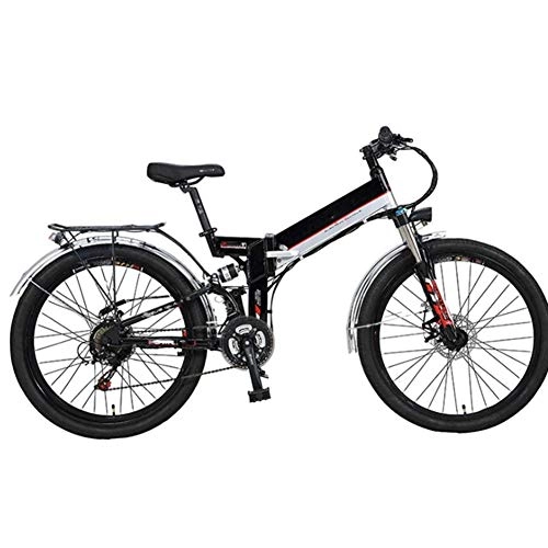 Folding Electric Mountain Bike : AYHa Folding Mountain Electric Bicycle, 300W Motor 26'' Adult Ebike Removable 48V10Ah Lithium-Ion Battery 21 Speed Dual Disc Brakes with Rear Seat, Black, B