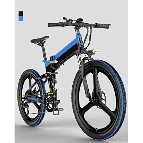 Folding Electric Mountain Bike : AYHa Folding Mountain Electric Bike, 7 Speed 400W Motor 26 Inches Adults City Travel Ebike Dual Disc Brakes with Rear Seat 48V Removable Battery, Blue
