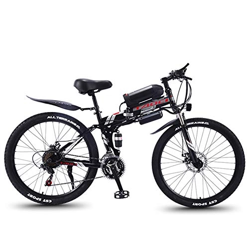 Folding Electric Mountain Bike : AZUOYI 26'' Electric Folding Mountain Bike with Removable 36V 8AH / 10AH / 13AH Lithium-Ion Battery 350W Motor Electric Bike E-Bike 21 Speed Gear, Black, 8AH30KM