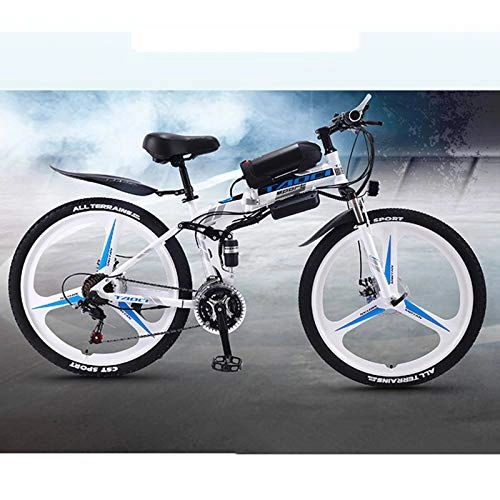 Folding Electric Mountain Bike : AZUOYI 26" Electric Mountain Bike, Foldable Adult Double Disc Brake and Full Suspension Mountainbike, Bicycle Adjustable Seat, Aluminum Alloy Frame Smart Meter, 21 Speed(36V / 13Ah / 350W), White, 13AH50KM