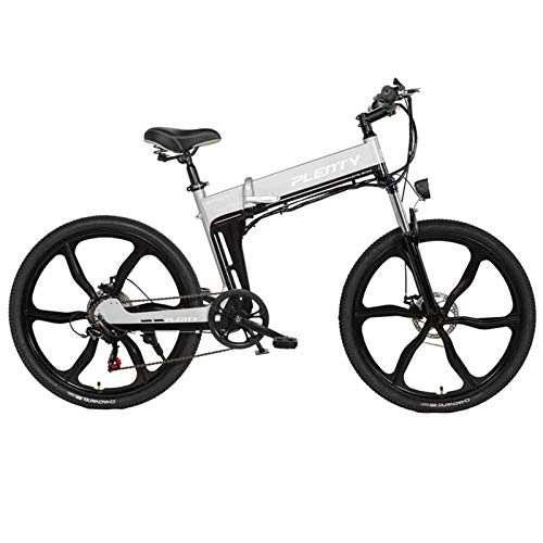 Folding Electric Mountain Bike : BAIYIQW Electric Bike Electric Bicycle (26in) 3 riding modes / 350W high-speed motor / 48VA lithium battery / 19kg lighter and 140kg load-bearing, Silver, 48V / 12.8AH / 120km