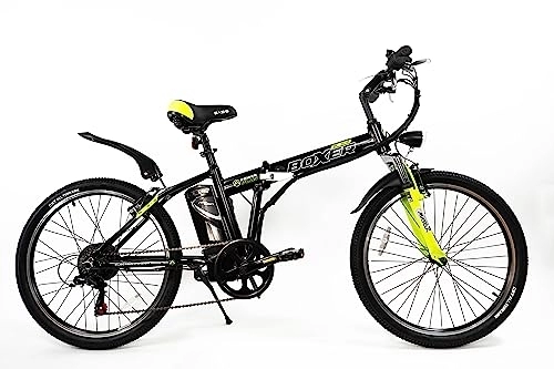 Folding Electric Mountain Bike : Basis Boxer Electric Folding Bike 24" Wheel - Black / Neon Yellow (10.4ah)