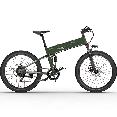 Folding Electric Mountain Bike : Bezior Electric Bike X500Pro, 48V 10.4AH 26" Electric Mountain Bike Dirt Ebike for Adults Shimano 7-Speed 3 Riding Modes, Green