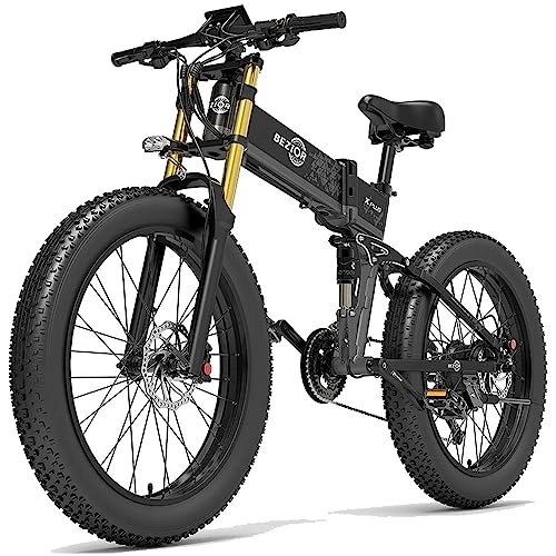Folding Electric Mountain Bike : Bezior X PLUS Electric Bike for Adults, Foldable 26" x4.0 Fat Tire Electric Bicycle, 48V 17.5Ah Removable Lithium Battery, Shimano 27-Speed Gear and Dual Shock Absorber Ebikes Black&Grey
