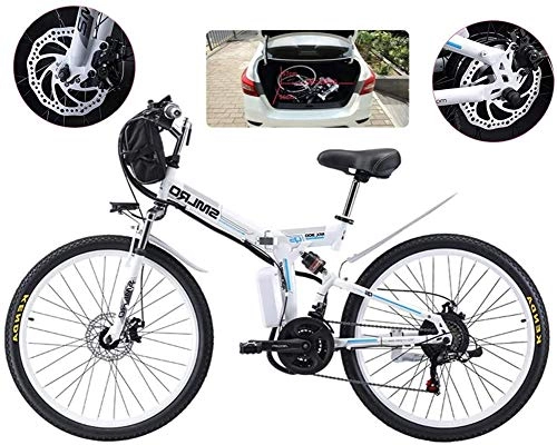 Folding Electric Mountain Bike : Bike, E-Bike Folding Electric Mountain Bike, 500W Snow Bikes, 21 Speed 3 Mode LCD Display for Adult Full Suspension 26" Wheels Electric Bicycle for City Commuting Outdoor Cycling ( Color : White )