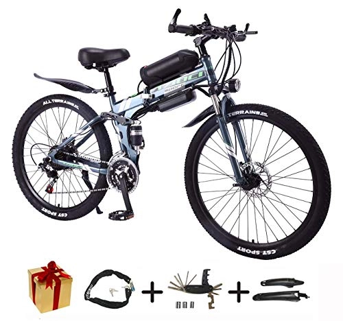 Folding Electric Mountain Bike : BIKE Electric Bicycle, Folding E-Bike - 26 inch Wheel Electric Bike Aluminum Alloy 36V Mountain Cycling Bicycle, Shimano 21-Speed for Adults Gray-90Km, 50Km