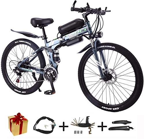Folding Electric Mountain Bike : BIKE Electric Bicycle, Folding E-Bike - 26 inch Wheel Electric Bike Aluminum Alloy 36V Mountain Cycling Bicycle, Shimano 21-Speed for Adults Gray-90Km, Gray, 90Km