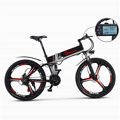 Folding Electric Mountain Bike : Bike, Fast Electric Bikes for Adults 26 inch 350W Folding Mountain Snow E-Bike with Super Lightweight Aluminum Alloy 6 Spokes Integrated Wheel Premium Full Suspension 21 Speed Gear ( Color : Black )