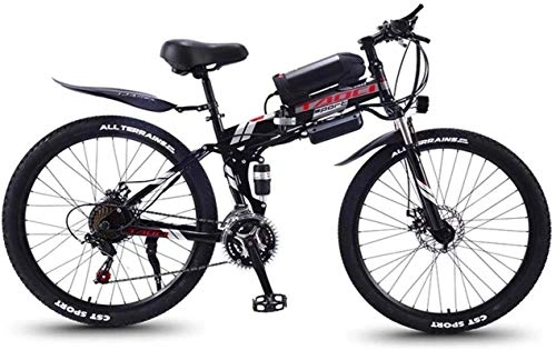 Folding Electric Mountain Bike : Bike, Fast Electric Bikes for Adults Folding Electric Mountain Bike, 350W Snow Bikes, Removable 36V 8AH Lithium-Ion Battery for, Adult Premium Full Suspension 26 Inch Electric Bicycle ( Color : Black )