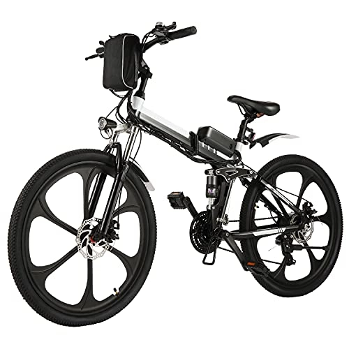 Folding Electric Mountain Bike : BIKFUN Electric Bike Mountain Bike, 20 / 26 inch Folding e-bike with 36V 8Ah Lithium Battery, 250W Brushless Gear Motor, 21-speed Shifter, Double Suspension(26" Black)