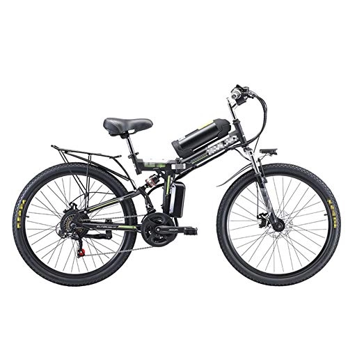 Folding Electric Mountain Bike : BMXzz 26'' Folding Electric Bicycle, Electric Mountain Bike Removable Large Capacity Lithium-Ion Battery (48V 350W) Electric Bike for Outdoor Cycling Travel Work Out And Commuting, Black, Spoke wheel