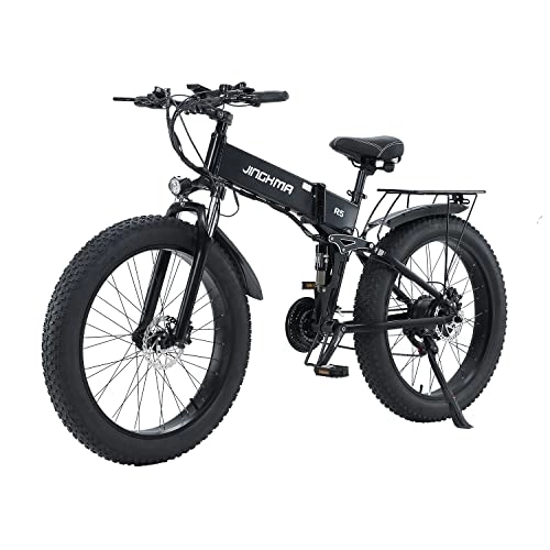 Folding Electric Mountain Bike : BURCHDA Electric Bike, Fat Tire E Bike Mountain Bike, 26" Electric Bicycle Commute E-bike with Removable Battery, MTB for Teenagers and Adults