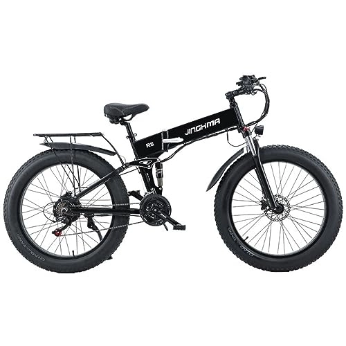 Folding Electric Mountain Bike : BURCHDA Folding Electric Bike for Adults, 48V 14Ah Removable Battery, 26''*4.0'' Fat Tire, Dual Shock Absorber, Hydraulic Disc Brake, Ebike with 21-Speed (26 * 4.0'' black)