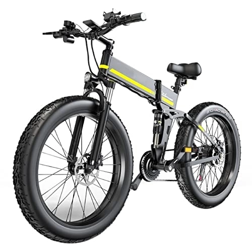 Folding Electric Mountain Bike : BZGKNUL 1000w Folding Electric Bikes for Adults Electric Bikes 26 Inch Fat Tire E-Bike 48V 12.8Ah Lithium Battery 21 Speed Ebike 30 Mph