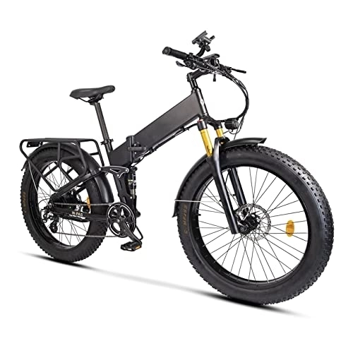 Folding Electric Mountain Bike : BZGKNUL Electric Bike For Adults Foldable 26 Inch Fat Tire 18.6 Mph 750W Ebike 48W 14Ah Lithium Battery Full Suspension Electric Bicycle (Color : Matte Black)