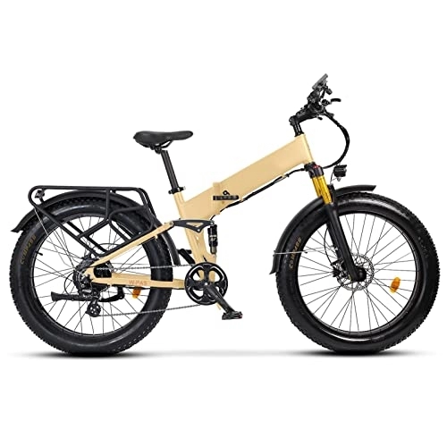 Folding Electric Mountain Bike : BZGKNUL Foldable Electric Bike Fat Tire 750w Ebike 26 * 4.0inch Fat Tire Folding Electric Bike for Adults 48v 14ah Lithium Battery Full Suspension Electric Bicycle (Color : Desert Tan)