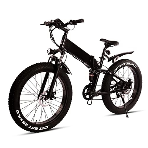 Folding Electric Mountain Bike : BZGKNUL Foldable Electric Mountain Bike 500W for Adults 26 Inch Electric Bikes with 48V10AH Removable Lithium Battery, 7 Speed Gears 21Mph Electric Bicycles for Men (Color : Black, Size : 500w)
