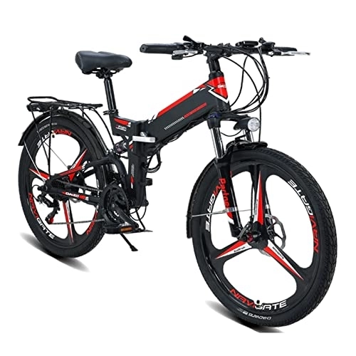 Folding Electric Mountain Bike : BZGKNUL Folding Electric Bike 48V Lithium Battery Auxiliary Electric Mountain Bike 26 Inch Bicycle Multi-Mode E-Bike Men / Women (Color : Black, Number of speeds : 21)