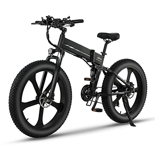 Folding Electric Mountain Bike : BZGKNUL Mountain Folding EBike 26" Fat Tire Bike 1000W Ebike 48V 12.8AH Lithium Battery 31MPH Electric Dirt Bike Electric Bicycle Electric Cars Vehicles for Adults (Color : 1000W)