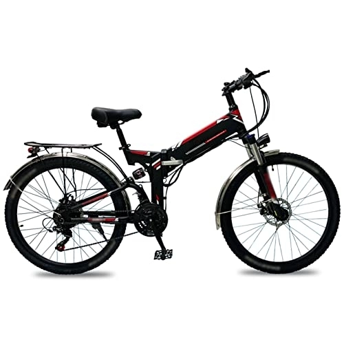 Folding Electric Mountain Bike : BZGKNUL Mountain Snow Beach Electric Bicycle for Adult 500W Electric Bike 26 inch Tire Ebikes Foldable 18 mph high speed 48V Lithium Battery E-Bike (Color : Black red)
