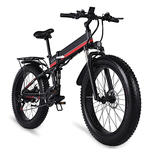 Folding Electric Mountain Bike : bzguld Electric bike Electric Bike Foldable for Adults 1000w Electric Mountain Bicycle 26 Inch Fat Tire Folding Electric Bike with Lcd Display 48v Removable Lithium Battery Ebike (Color : Red)