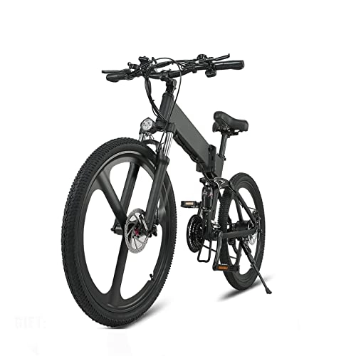 Folding Electric Mountain Bike : bzguld Electric bike Folding Electric Bike with 500W Motor 48V 12.8AH Removable Lithium Battery, 26 * 1.95 inch Tire Electric Bicycle, Ebike for Adults (Color : Black)