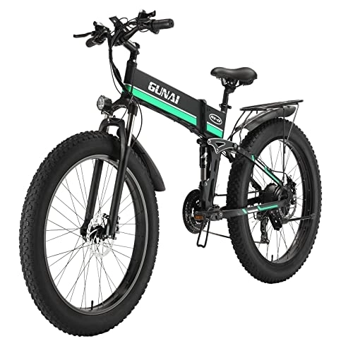 Folding Electric Mountain Bike : CANTAKEL Adult Folding Electric Bike, 26 Inch Electric Bike / Folding Fat Tire Bike, with 48V 12.8Ah Battery, Professional 21 Speed Transmission (Green)