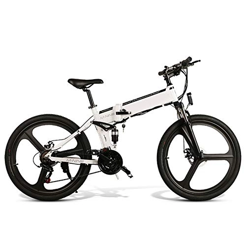 Folding Electric Mountain Bike : CARACHOME 26Inch Folding Electric Bike, Adult Bikemountain E-Bike, 48V 10AH 350W Motor with USB Mobile Phone Charging Port And Mudguard for Commuting To Work, Leisure Travel, White