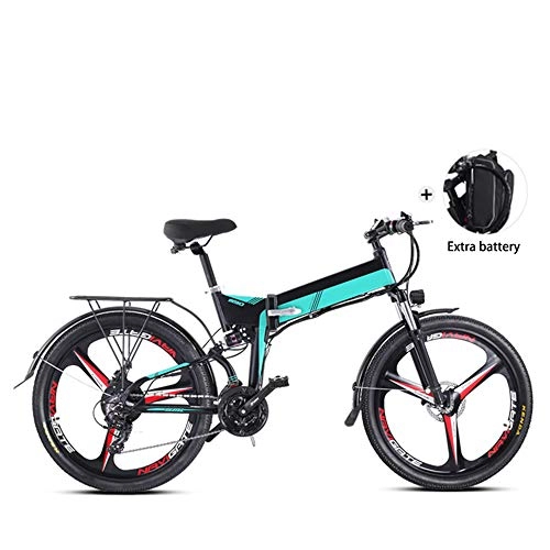 Folding Electric Mountain Bike : CARACHOME Adult Electric Bike, Man & Womens Electric Bike with Additional Bag Battery And LCD Display, Cruising Range 35-40Km | 350W*48V*10.4Ah, Blue
