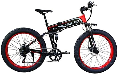 Folding Electric Mountain Bike : CASTOR Electric Bike Electric Bicycle Folding Mountain PowerAssisted Snowmobile Suitable for Outdoor Sports 48V350W Lithium Battery, Red, 48V10AH