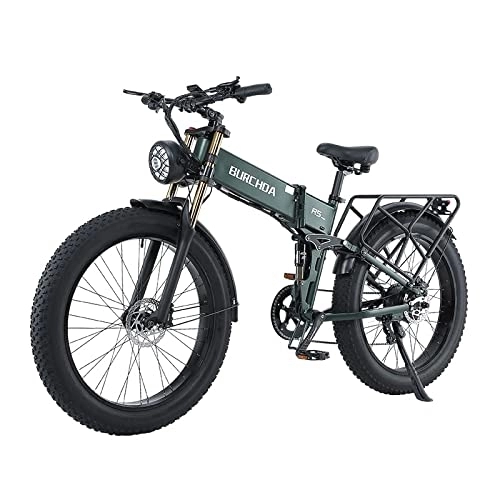 Folding Electric Mountain Bike : CEAYA Electric Bike, Electric Bike for Adult, Full Suspension, Shimano 8 Speed Folding E-bike, 26 * 4.0 Fat Tire Electric Bike (Green)
