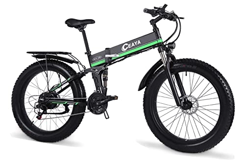 Folding Electric Mountain Bike : Ceaya Electric Bikes, Aluminum Alloy Ebikes All Terrain, 26" 48V 12.8Ah Removable Lithium-Ion Battery Electric Mountain bike for Mens