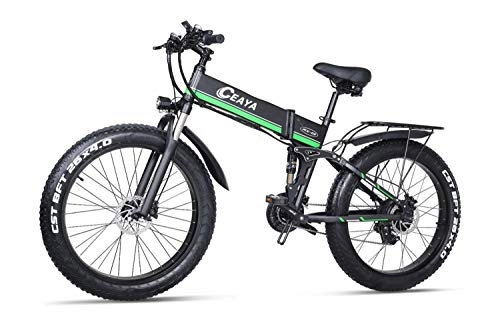 Folding Electric Mountain Bike : Ceaya Electric Bikes, Aluminum Alloy Ebikes All Terrain, 26" 48V 12.8AhRemovable Lithium-Ion Battery Electric Mountain bike for Mens