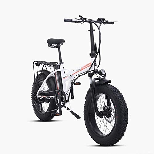 Folding Electric Mountain Bike : CHEER.COM 500W Electric Foldable Bicycle Mountain Snow E-bike Road Cycling 15Ah 48V Lithium Battery 20 Inch Fat Tire 7 Variable Speed With Dual Disk Brakes Up To 100 Kilometer, White