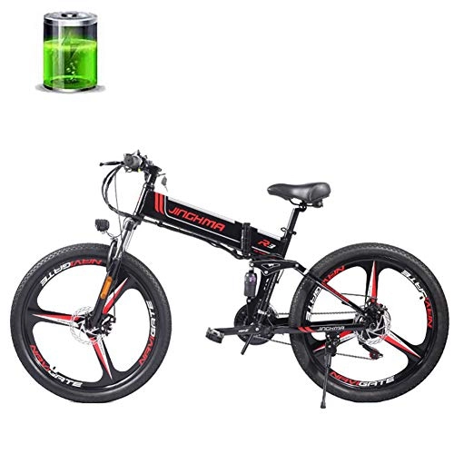 Folding Electric Mountain Bike : CHJ 26-Inch Electric Mountain Bike, 48V350W Motor, 12.8AH Lithium Battery, Dual Disc Brakes / Full Suspension Soft Tail Bike, 21-Speed / LED Headlights, Adult / Youth Off-Road