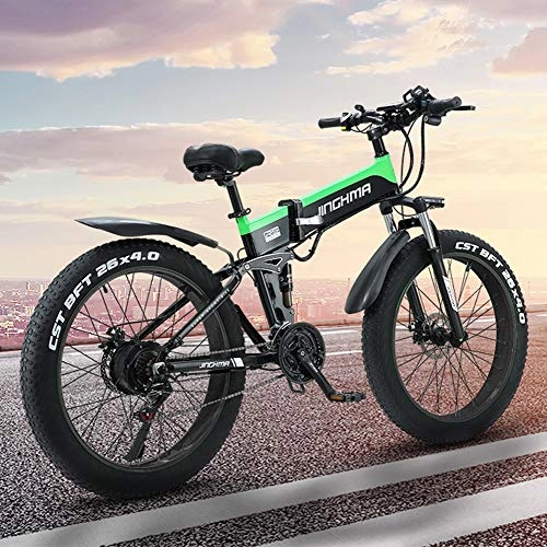 Folding Electric Mountain Bike : CHJ Adult Folding Electric Bicycle, 26 Inch Mountain Bike Snow Bike, 13AH Lithium Battery / 48V500W Motor, 4.0 Fat Tire / LED Headlight and Usb Mobile Phone Charging