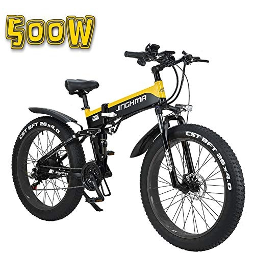 Folding Electric Mountain Bike : CHJ Electric Bicycle, 26-Inch Folding 13AH Lithium Battery Snow Bike, LCD Display and LED Headlights, 4.0 Fat Tires, 48V500W Soft Tail Bicycle