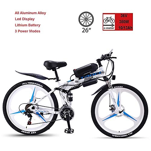 Folding Electric Mountain Bike : CHJ Electric Folding Bicycle, 36V350W Super Powerful Motor, 50-90Km Endurance, Charging Time 3-5 Hours, 26-Inch 21-Speed Mountain Bike, Suitable for Men and Women to Ride on All Terrain, 10AH