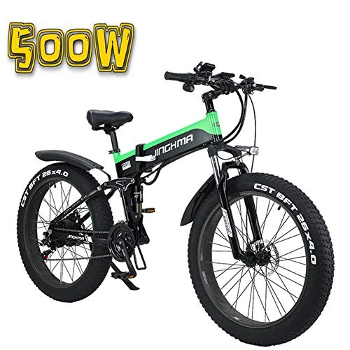 Folding Electric Mountain Bike : CHJ Folding Electric Bicycle, 26-Inch 4.0 Fat Tire Snowmobile, 48V500W Soft Tail Bicycle, 13AH Lithium Battery for Long Life of 100Km, LCD Display / LED Headlights