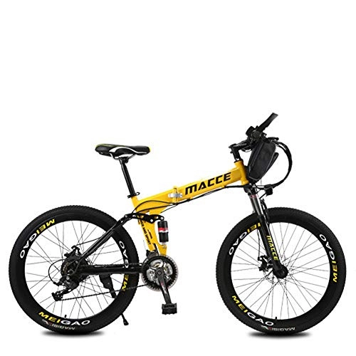Folding Electric Mountain Bike : CJCJ-LOVE Electric Bikes Folding Mountain Bike, 26Inch 36V / 8Ah Adult E-Bike with Removable Lithium-Ion Battery, 3 Cycling Riding Modes 2 Battery Modes, Yellow, Bag battery