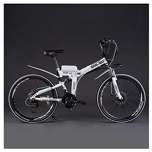 Folding Electric Mountain Bike : CJCJ-LOVE Electric Folding Mountain Bike, 26 Inches 21 Speed 48V / 8Ah / 350W E-Bike / Bicycle with Removable Large Capacity Bag-Type Lithium Battery, White