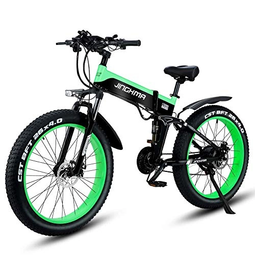Folding Electric Mountain Bike : CJH Bicycle, Bike, Electric Bicycle, 26 Inches, Folding Electric Mountain Bike, 1000W 48V13Ah Battery Cell E-Bike, Women Men Electric Bicycle, Suitable for City, Mountain, Snow, Beach, Steep Slope(Green)