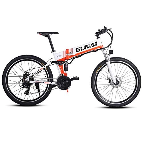 Folding Electric Mountain Bike : CJH Bicycle, Bike, Mountain Bike, Electric Bike, 48V 500W Moutain Bike 21 Speeds 26 Inches with Removable New Energy Lithium Battery-White with Rear Seat, 500W-White